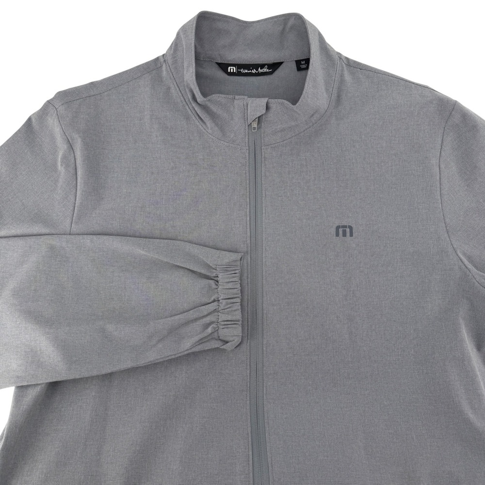 TravisMathew Mens Full Zip Golf Jacket Grey Stretch Performance Size M mock neck